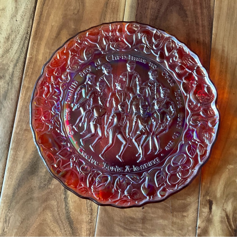 IMPERIAL LENOX CARNIVAL GLASS 12 DAYS OF CHRISTMAS PLATE 12